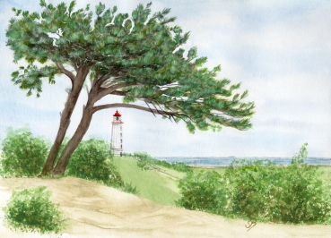 Postkarte DIN-A6 Aquarell Maritim Kunst Druck Kunstdruck Ostsee Leuchtturm Dornbusch Hiddensee Rügen